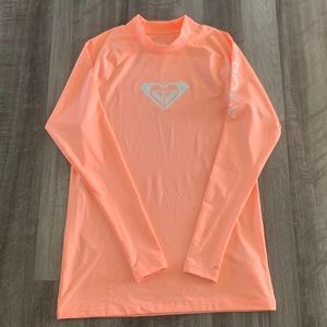 Girl’s Roxy Whole Hearted Long-Sleeve UPF 50 Rashguard - Size XL. Coral.